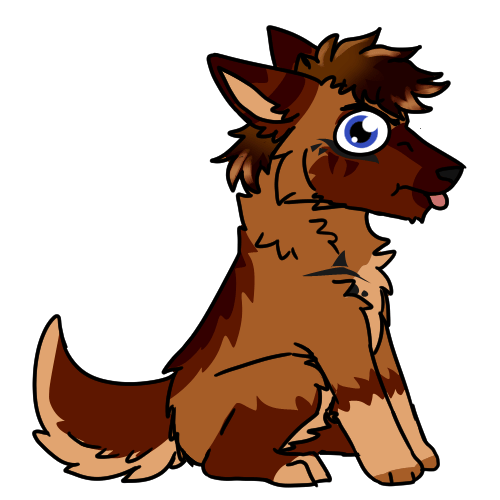 Animated brown canine character wagging its tail